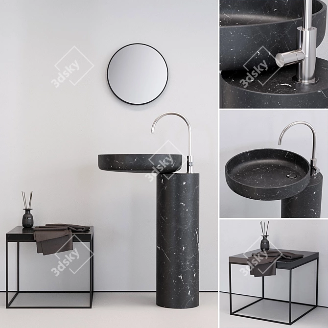 Elegant Nero Marquina Washbasin 3D model image 1