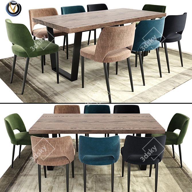 Calia Dining Set: Table, Chairs & Rug 3D model image 1