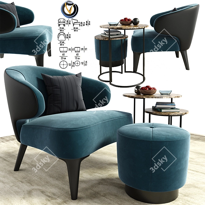 Elegant Minotti Aston Arm Chair Set 3D model image 1