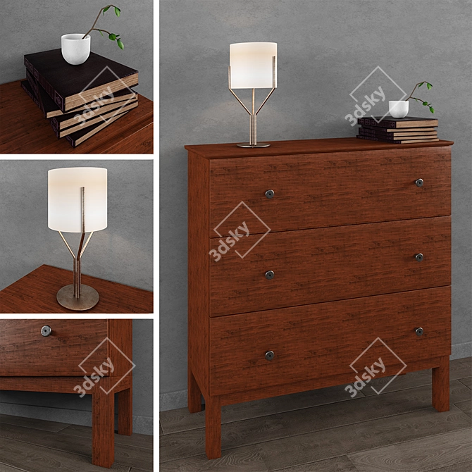 Solid Wood TARVA 3 Drawer Chest 3D model image 1