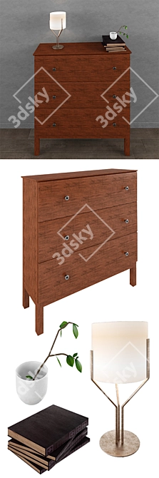 Solid Wood TARVA 3 Drawer Chest 3D model image 2