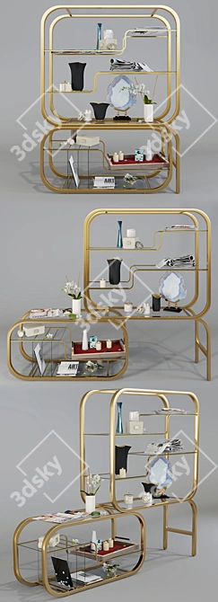 Adjustable Brass & Glass Etagere 3D model image 2