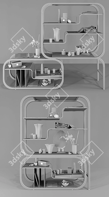 Adjustable Brass & Glass Etagere 3D model image 3