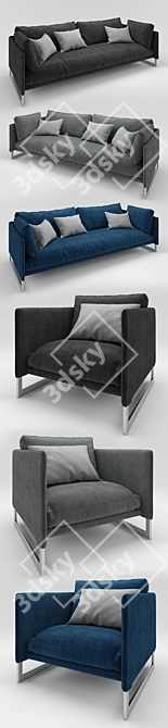 Luxurious Velvet Sofa in Multiple Colors 3D model image 2