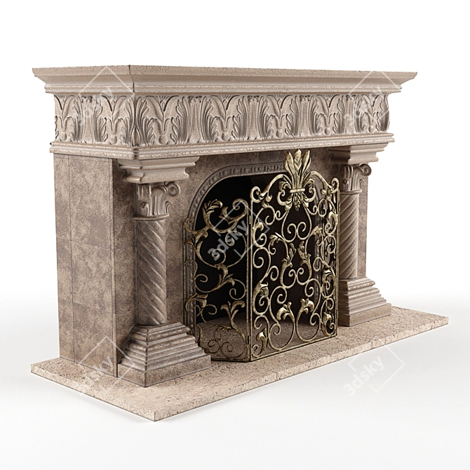 Handcrafted Acanthus Iron Fireplace Screen 3D model image 1
