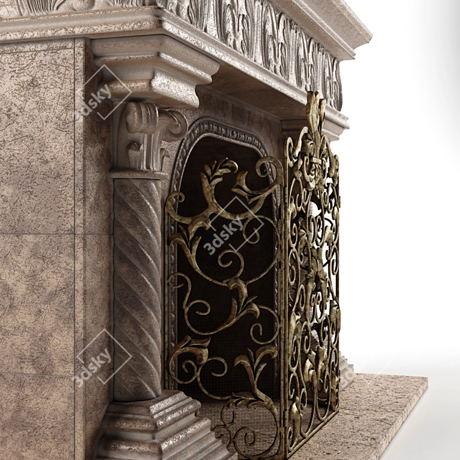 Handcrafted Acanthus Iron Fireplace Screen 3D model image 2