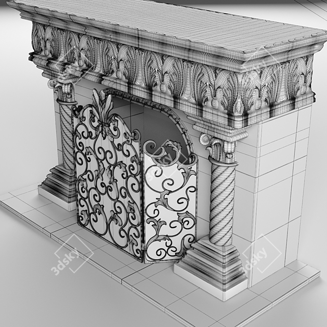 Handcrafted Acanthus Iron Fireplace Screen 3D model image 3