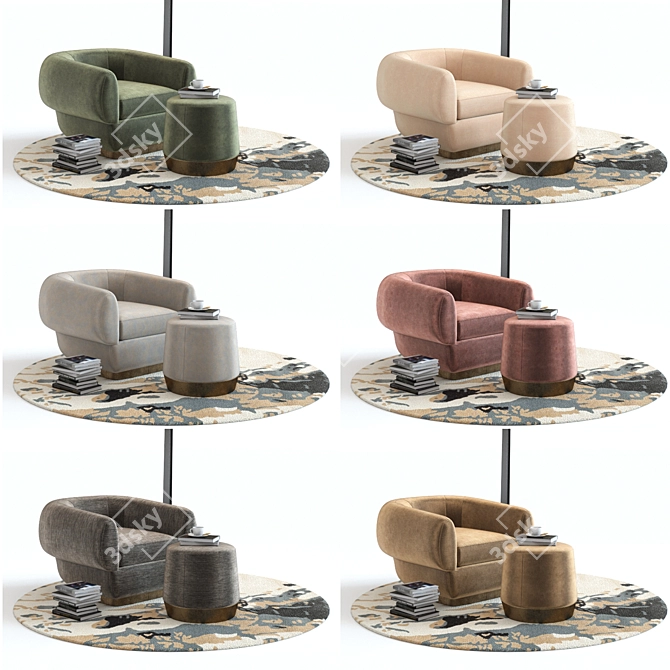 Baker Obi Lounge Chair Set: 3D-Rendered with Thimble Ottoman & Atlit Floor Lamp 3D model image 2