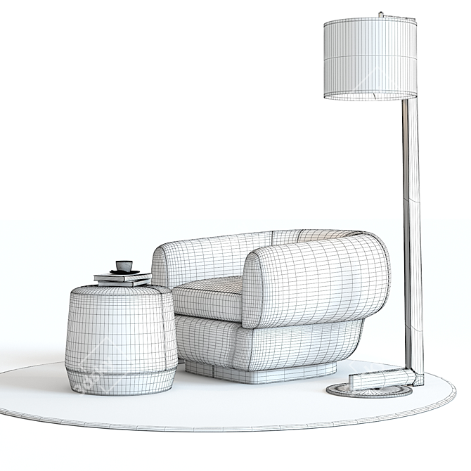 Baker Obi Lounge Chair Set: 3D-Rendered with Thimble Ottoman & Atlit Floor Lamp 3D model image 3