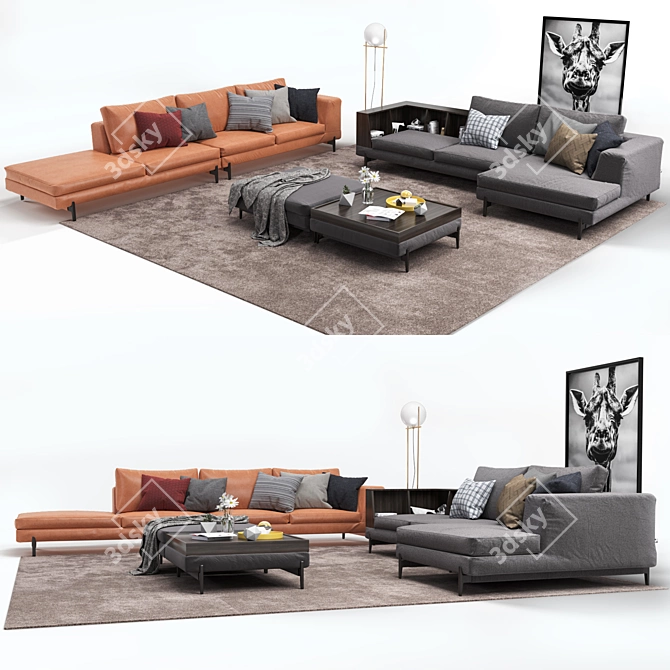 Modern Italian Corner Sofa: Ditre Italia Kim with Wooden Panel & Decor 3D model image 1