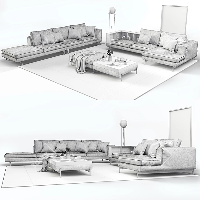 Modern Italian Corner Sofa: Ditre Italia Kim with Wooden Panel & Decor 3D model image 3