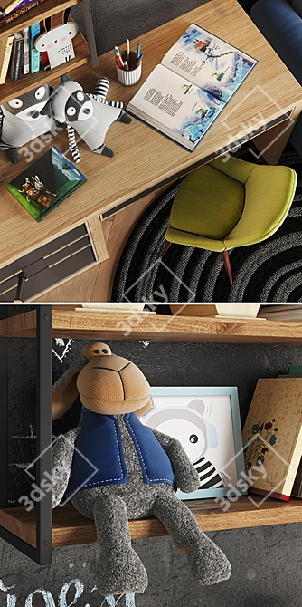 Children's Room Set: Chair, Stool, Lamp, Balance Bike, Woolen Toys 3D model image 3