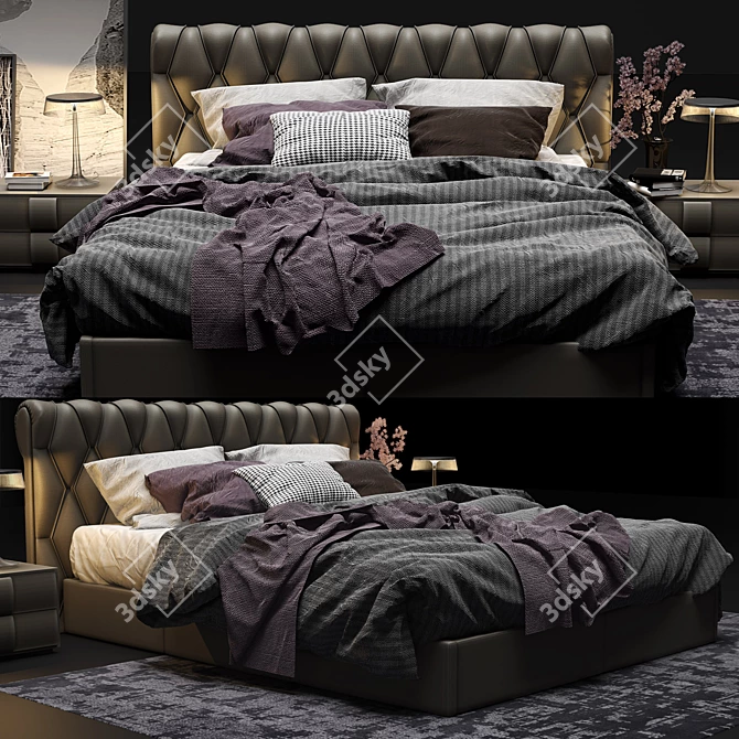 Luxurious Poltrona Frau Bluemoon Bed Set 3D model image 1