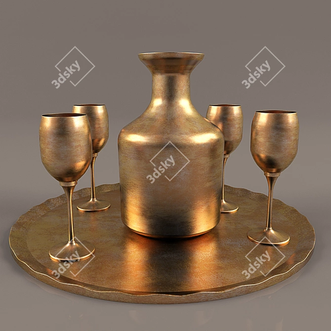 Elegant Golden Pitcher & Glass Set 3D model image 1