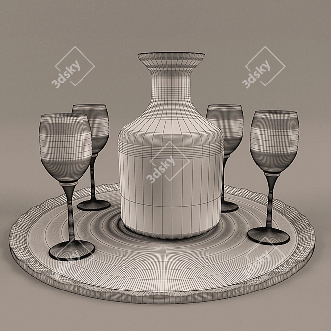 Elegant Golden Pitcher & Glass Set 3D model image 2