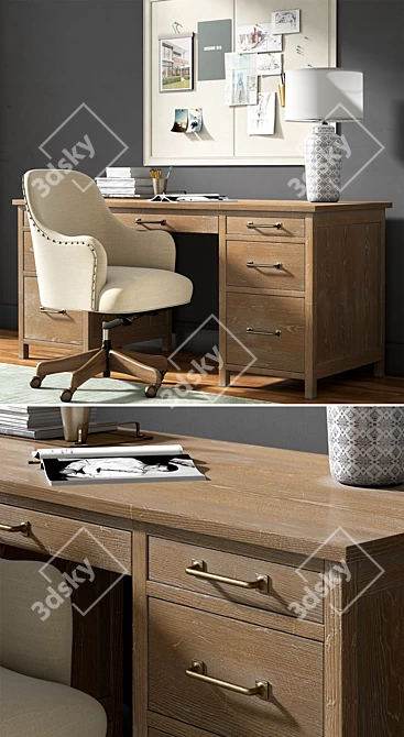Parker Reclaimed Wood Desk Set 3D model image 2