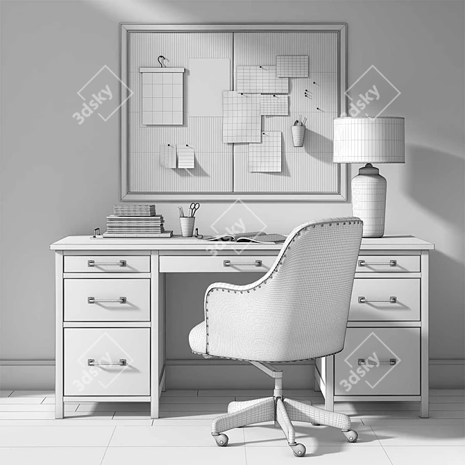 Parker Reclaimed Wood Desk Set 3D model image 3