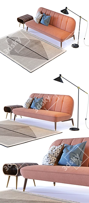 Margot Blush Pink Sofa Set 3D model image 2