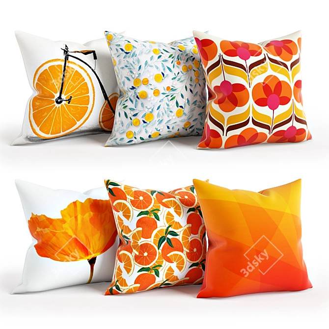 Vibrant Orange Pillow Set 3D model image 1
