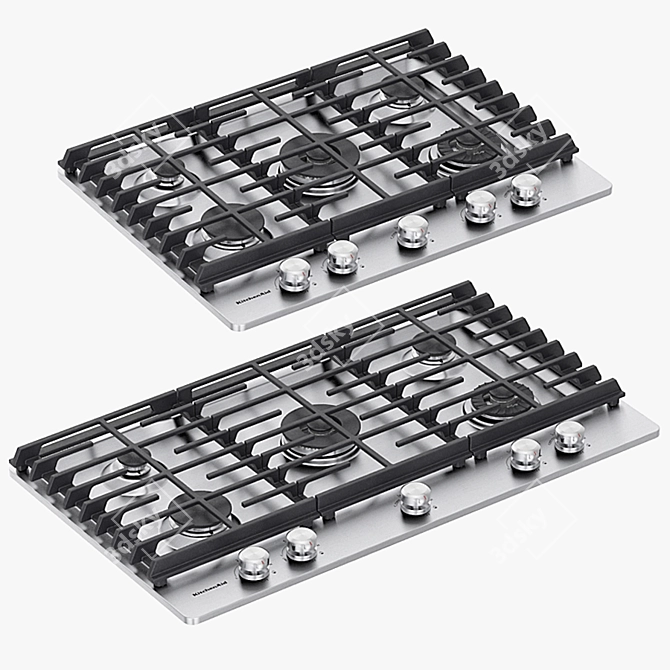 KitchenAid 5-Burner Gas Cooktop with Griddle: Realistic Model, V-Ray Materials 3D model image 1