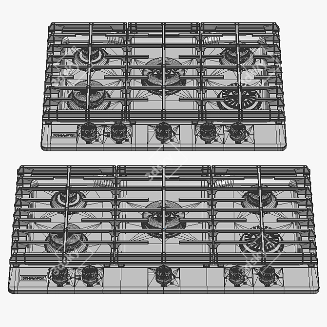 KitchenAid 5-Burner Gas Cooktop with Griddle: Realistic Model, V-Ray Materials 3D model image 3