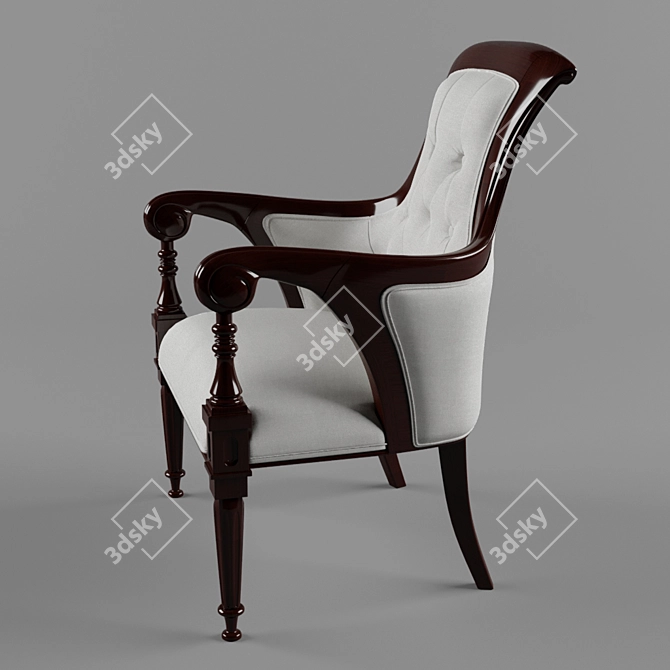 Elegant Dutch Armchair: Dark Mahogany & White Fabric 3D model image 2