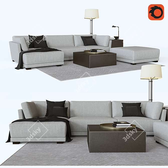 LARS: Restoration Hardware Sofa + MARTEL Floor Lamp + SAUNDERSON Coffee Table 3D model image 1