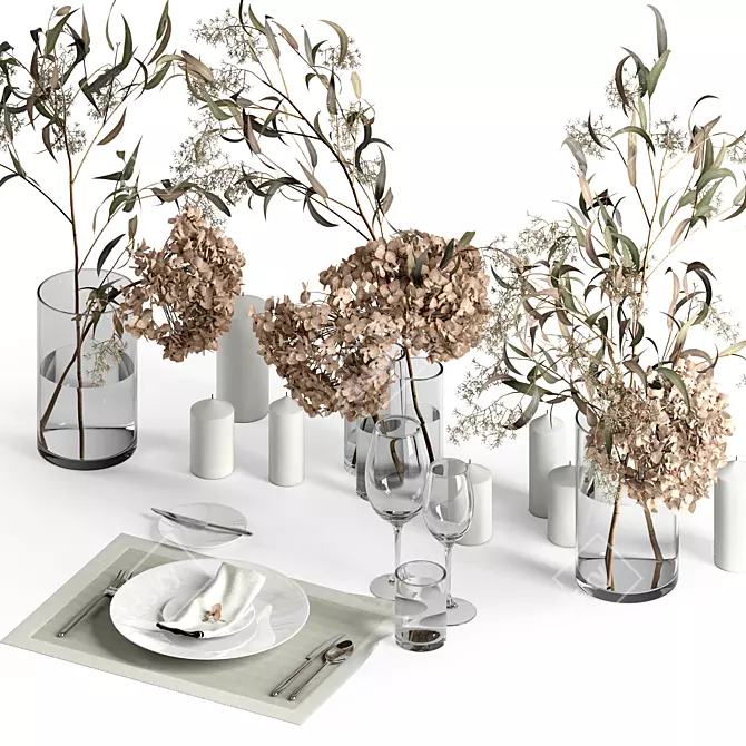 Elegant Dry Plant Table Setting 3D model image 1