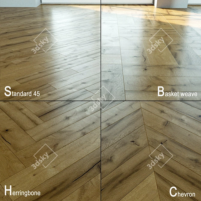 Natural Wood Parquet 138: Chevron, Herringbone, Square Basket, Brick Pattern 3D model image 1