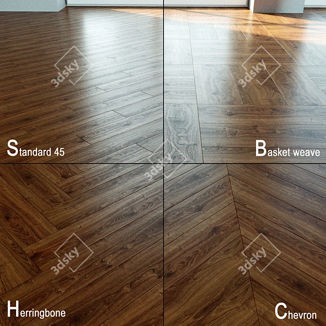 Natural Wood Parquet Tiles 3D model image 1