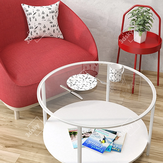 Modern Red Cube & Ikea Living Room Set 3D model image 2