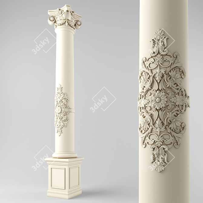 Elegant Column with Crown & Base 3D model image 1