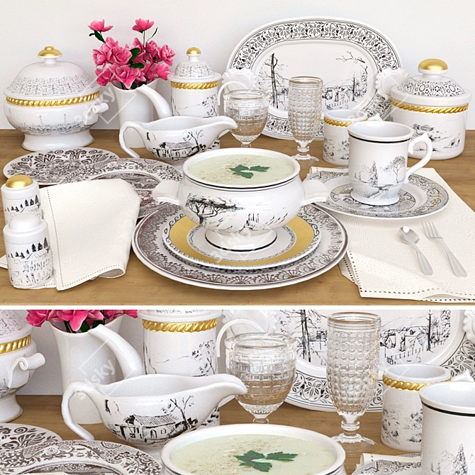 Elegant Dining: Complete Tableware Set 3D model image 1