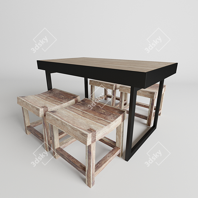 Stylish Pub Table Set 3D model image 1