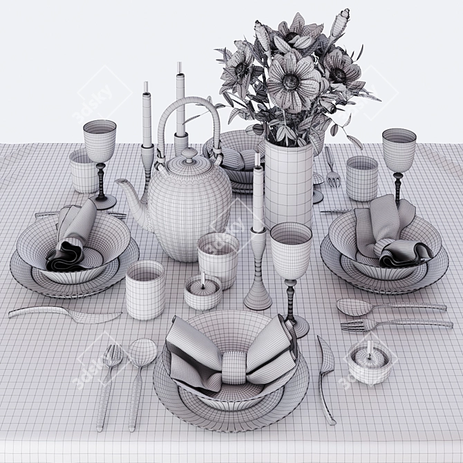 Elegant Anemone Table Setting 3D model image 3