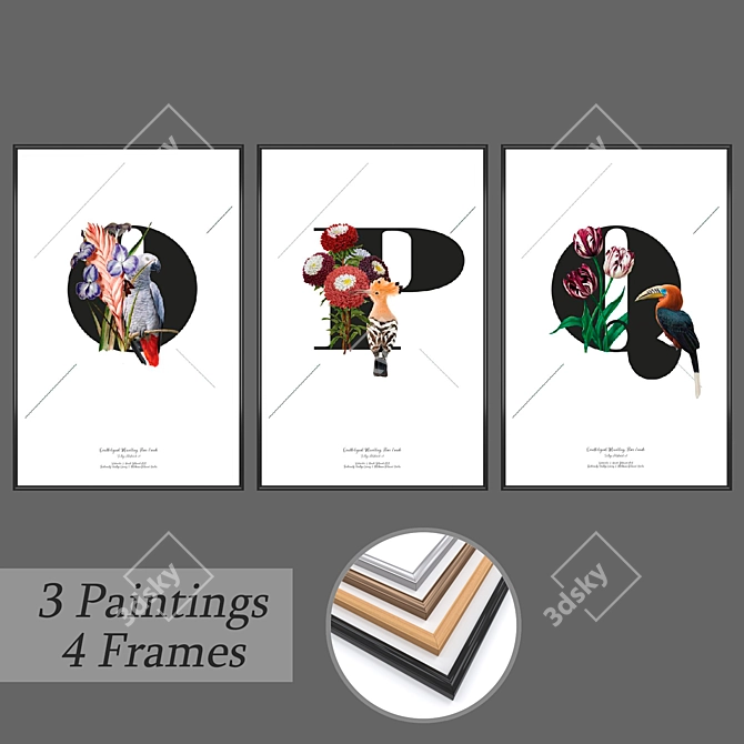 Versatile Wall Art Set with Frames 3D model image 1