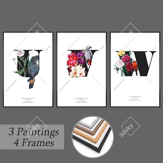 Modern Wall Paintings Set with Frame Options 3D model image 1