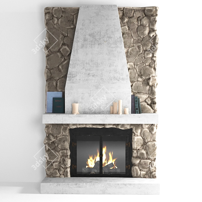 Natural Stone Fireplace: Timeless Elegance 3D model image 1