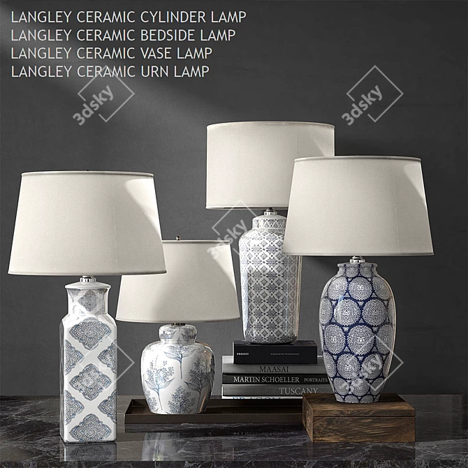 Elegant Langley Ceramic Lamps 3D model image 2