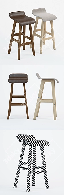 Natural Wood Bar Chair Set 3D model image 2