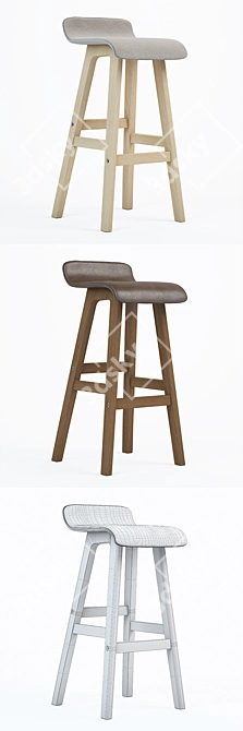 Natural Wood Bar Chair Set 3D model image 3