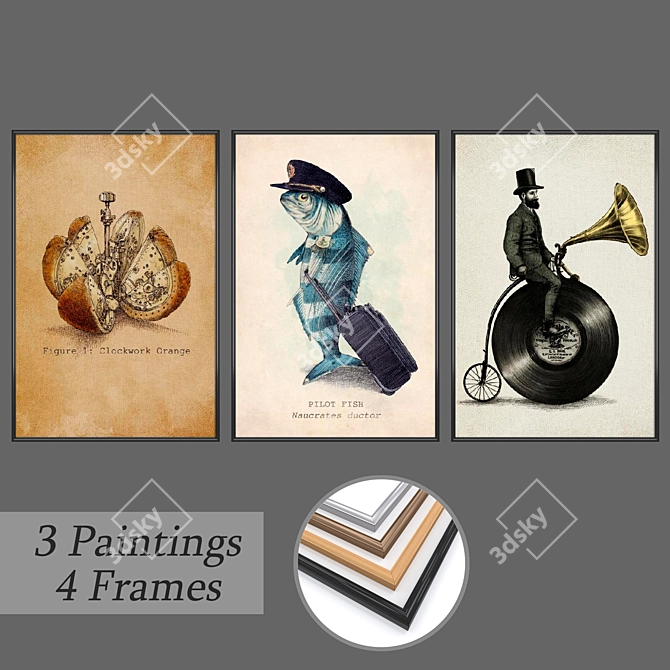 Modern Wall Painting Set with Multiple Frame Options 3D model image 1