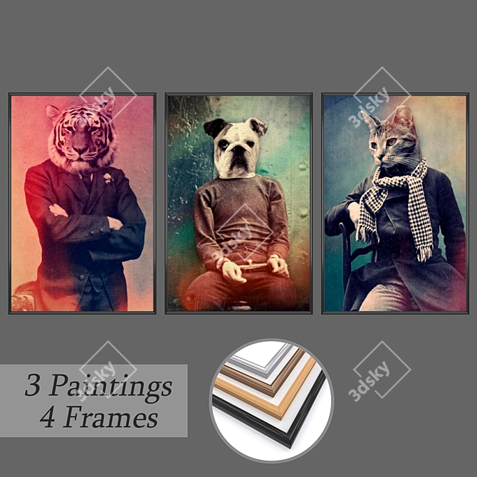 Elegant Wall Art Set: 3 Paintings & 4 Frame Options 3D model image 1