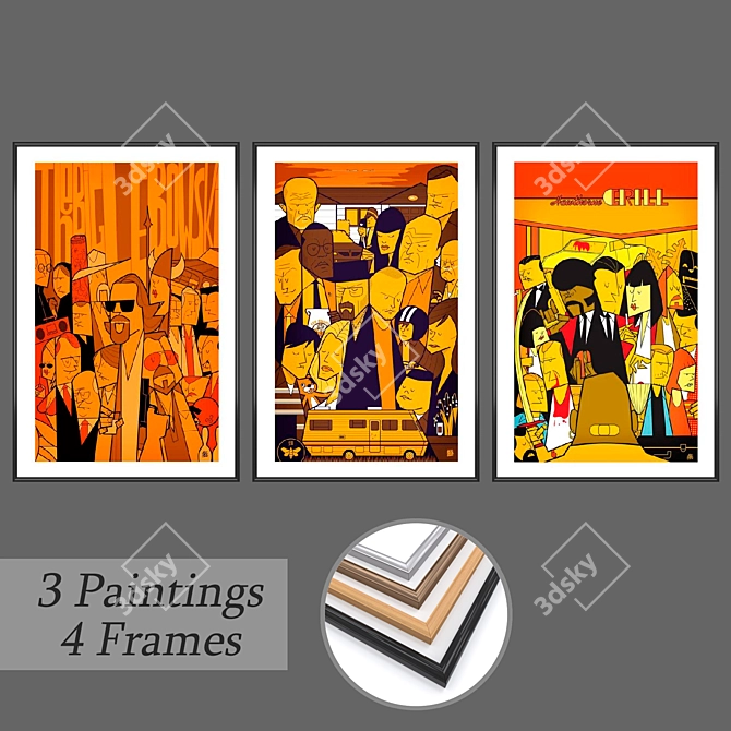 Modern Wall Art Set: 3 Paintings, 4 Frame Options 3D model image 1