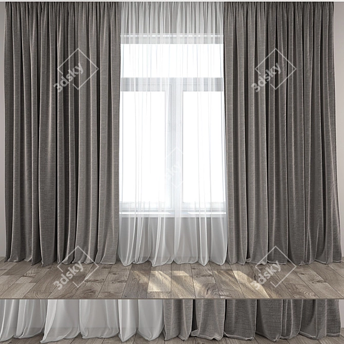 Elegant 365cm Curtains & Tulle 3D model image 1