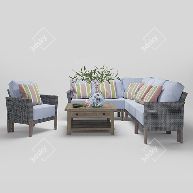 Paradise Outdoor Furniture Set + Benchwright Table 3D model image 1