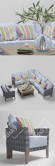 Paradise Outdoor Furniture Set + Benchwright Table 3D model image 2