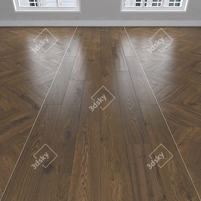 Earthy Oak Parquet: Herringbone, Linear, Chevron 3D model image 1