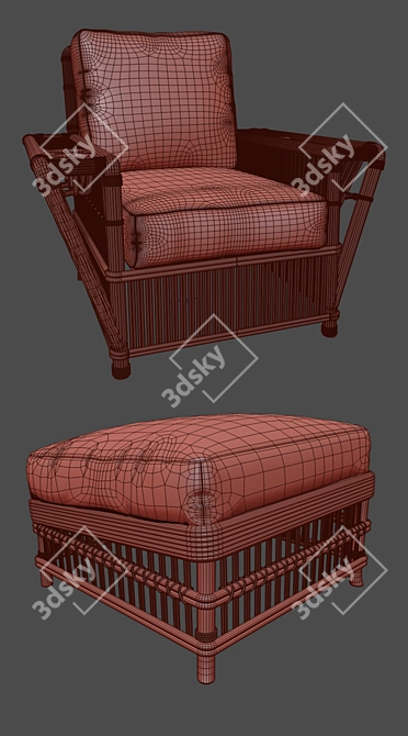 Rattan President's Chair with Built-in Magazine Rack and Cup Holders 3D model image 3