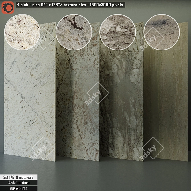 Premium Granite Slab Set 3D model image 1